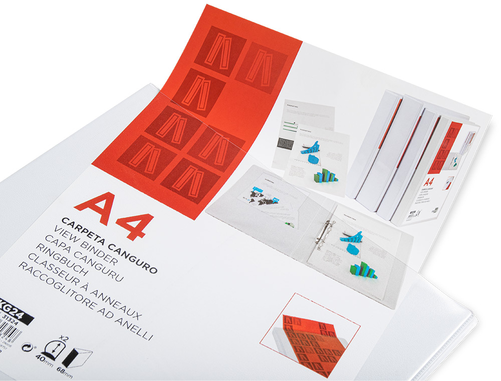 CLASSEUR KANGOUROU LIDERPAPEL 2 ANNEAUX 40MM 283X320MM DOCUMENT A4 PLASTIQUE DOS 68MM COLORIS BLANC