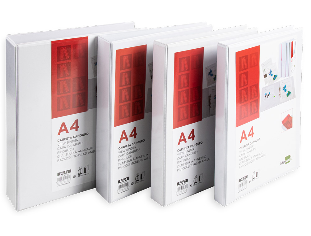 CLASSEUR KANGOUROU LIDERPAPEL 2 ANNEAUX 40MM 283X320MM DOCUMENT A4 PLASTIQUE DOS 68MM COLORIS BLANC