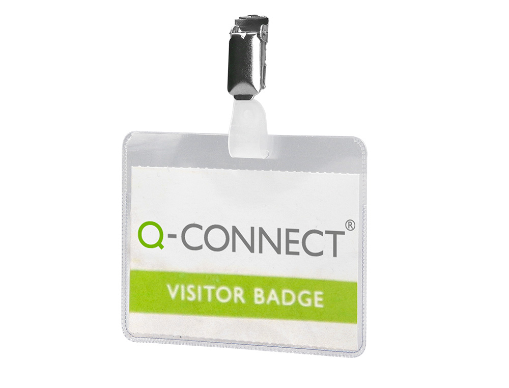 BADGE Q-CONNECT CLIP PVC PINCE MÉTALLIQUE CARTE BLANCHE FOURNIE FORMAT 60X90MM