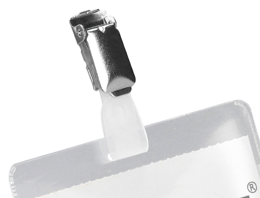 BADGE Q-CONNECT CLIP PVC PINCE MÉTALLIQUE CARTE BLANCHE FOURNIE FORMAT 60X90MM