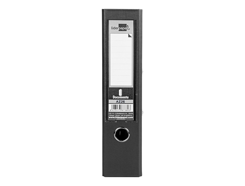 CLASSEUR LEVIER LIDERPAPEL A4 DOCUMENTA CARTON REMBORDÉ 1,9MM DOS 75MM RADO MÉTALLIQUE COLORIS NOIR