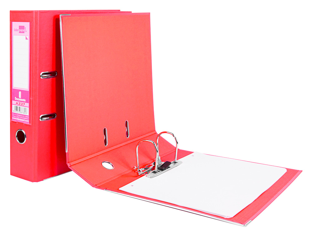 CLASSEUR LEVIER LIDERPAPEL A4 DOCUMENTA CARTON REMBORD 1,9MM DOS 75MM RADO MTALLIQUE COLORIS ROUGE