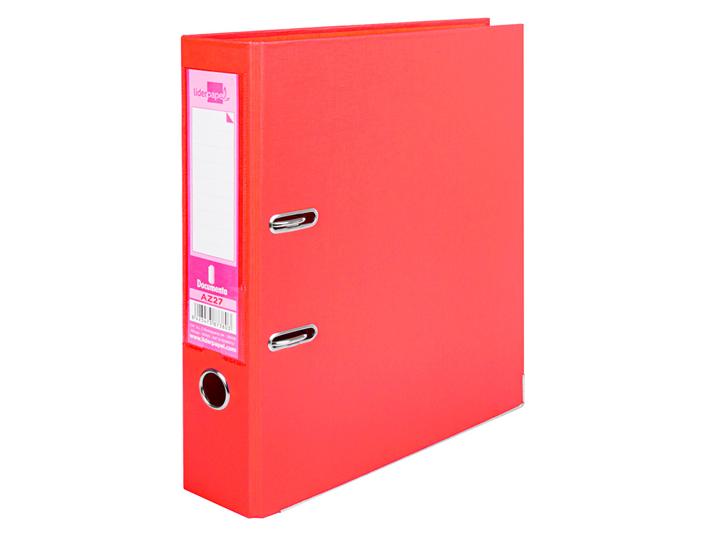 CLASSEUR LEVIER LIDERPAPEL A4 DOCUMENTA CARTON REMBORD 1,9MM DOS 75MM RADO MTALLIQUE COLORIS ROUGE