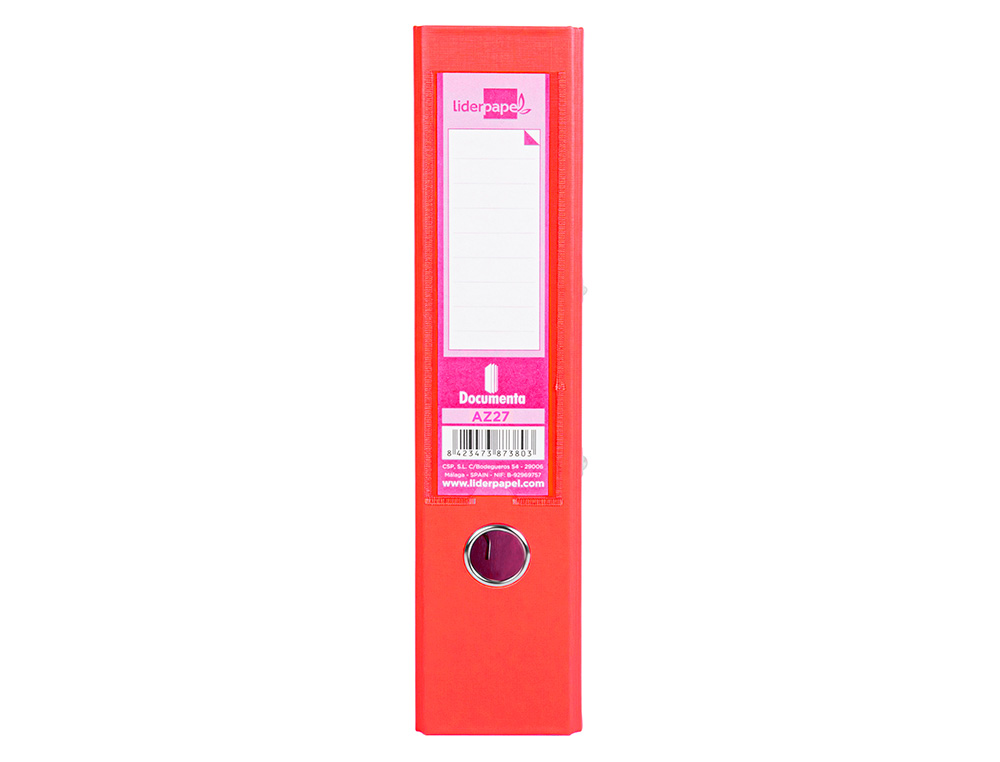 CLASSEUR LEVIER LIDERPAPEL A4 DOCUMENTA CARTON REMBORD 1,9MM DOS 75MM RADO MTALLIQUE COLORIS ROUGE