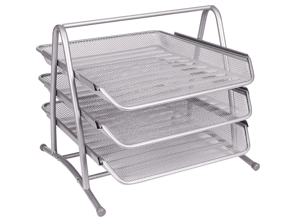 CORBEILLE  COURRIER Q-CONNECT MAILLE MTALLIQUE DOCUMENTS A4 350X278X275MM COLORIS GRIS SET 3 UNITS
