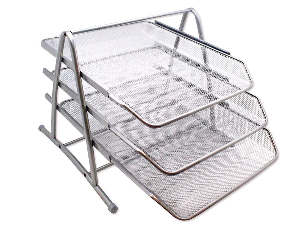 CORBEILLE  COURRIER Q-CONNECT MAILLE MTALLIQUE DOCUMENTS A4 350X278X275MM COLORIS GRIS SET 3 UNITS