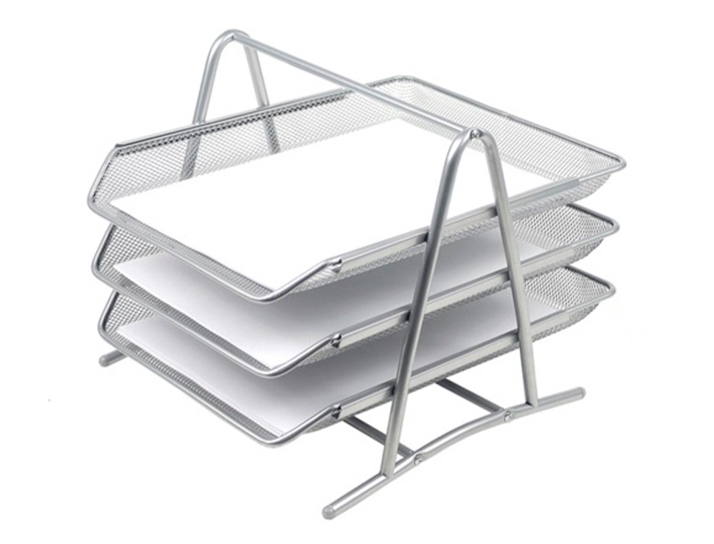 CORBEILLE  COURRIER Q-CONNECT MAILLE MTALLIQUE DOCUMENTS A4 350X278X275MM COLORIS GRIS SET 3 UNITS
