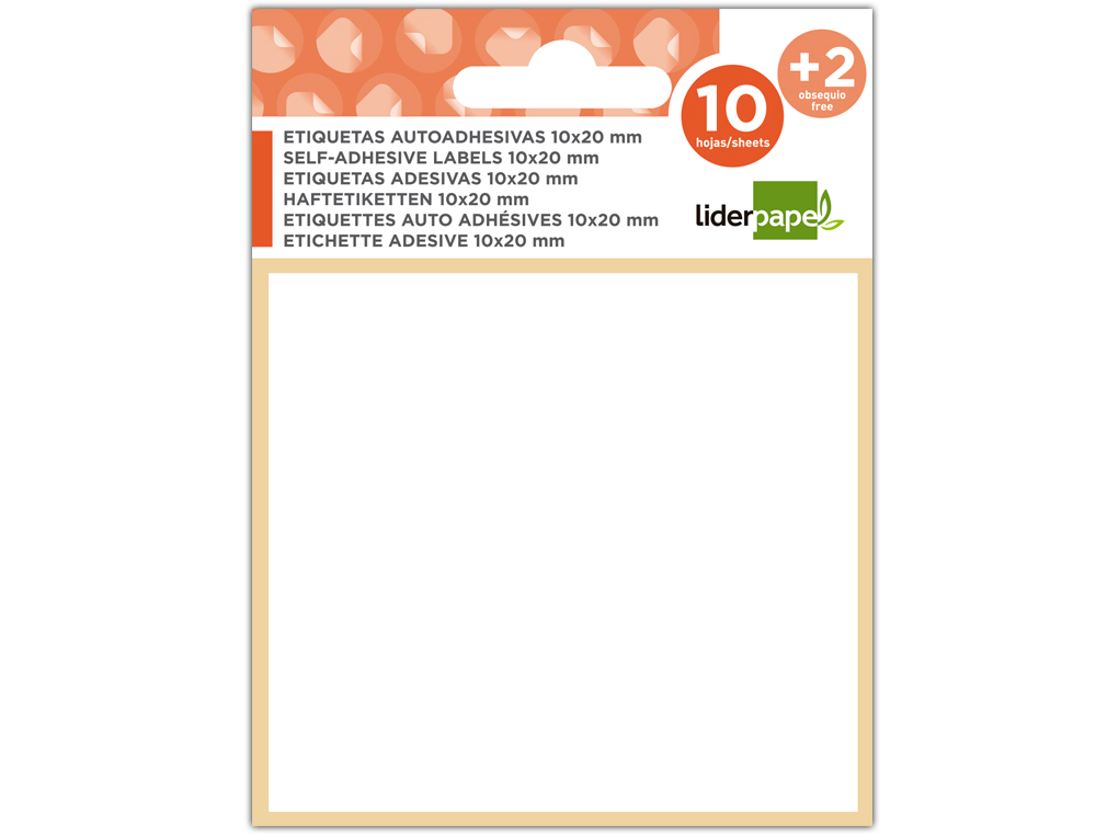 TIQUETTE ADHSIVE LIDERPAPEL 19X75MM COLORIS BLANC CRITURE MANUELLE POCHETTE 10 FEUILLES + 2 GRATUITES 600 UNITS
