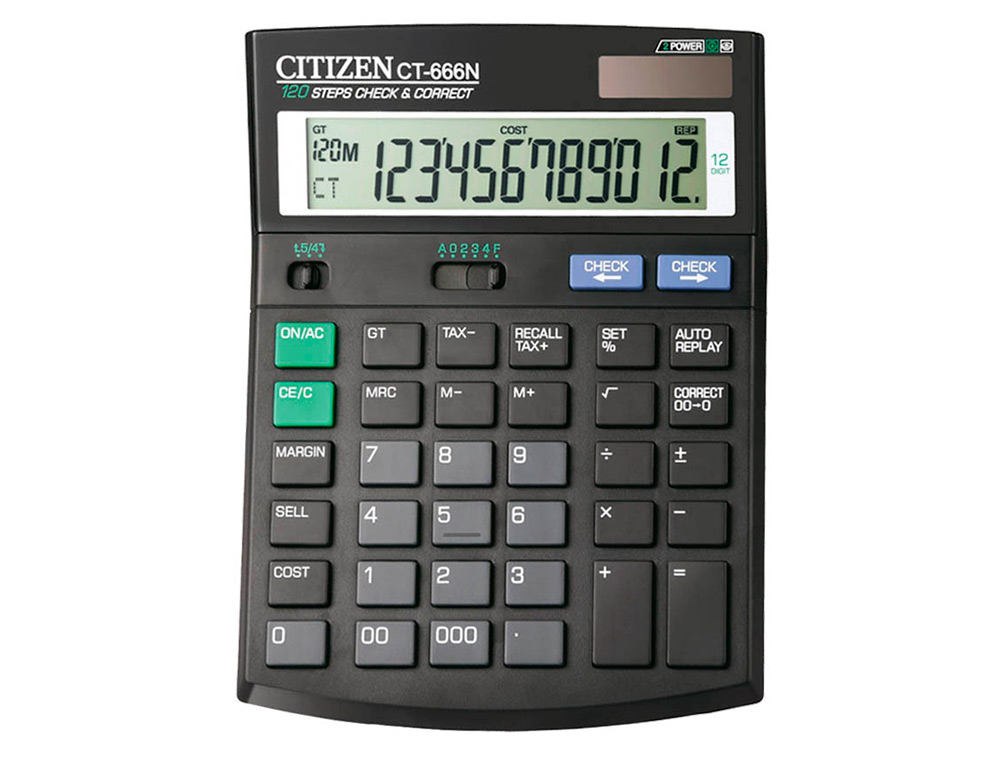 CALCULATRICE CITIZEN BUREAU CT-666N ADDITION SOUSTRACTION MÉMOIRE MARGE BÉNÉFICIAIRE PRIX REVIENT 188X142X37MM 195G