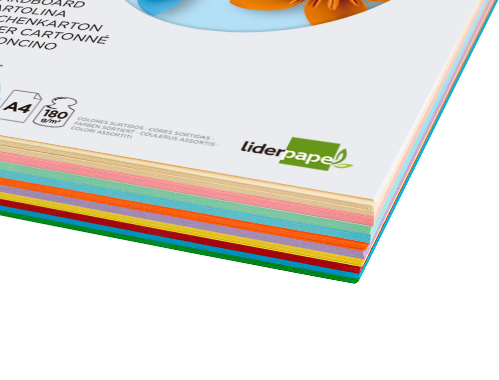PAPIER CARTONN LIDERPAPEL A4 180G/M2 10 COLORIS ASSORTIS PAQUET 100F