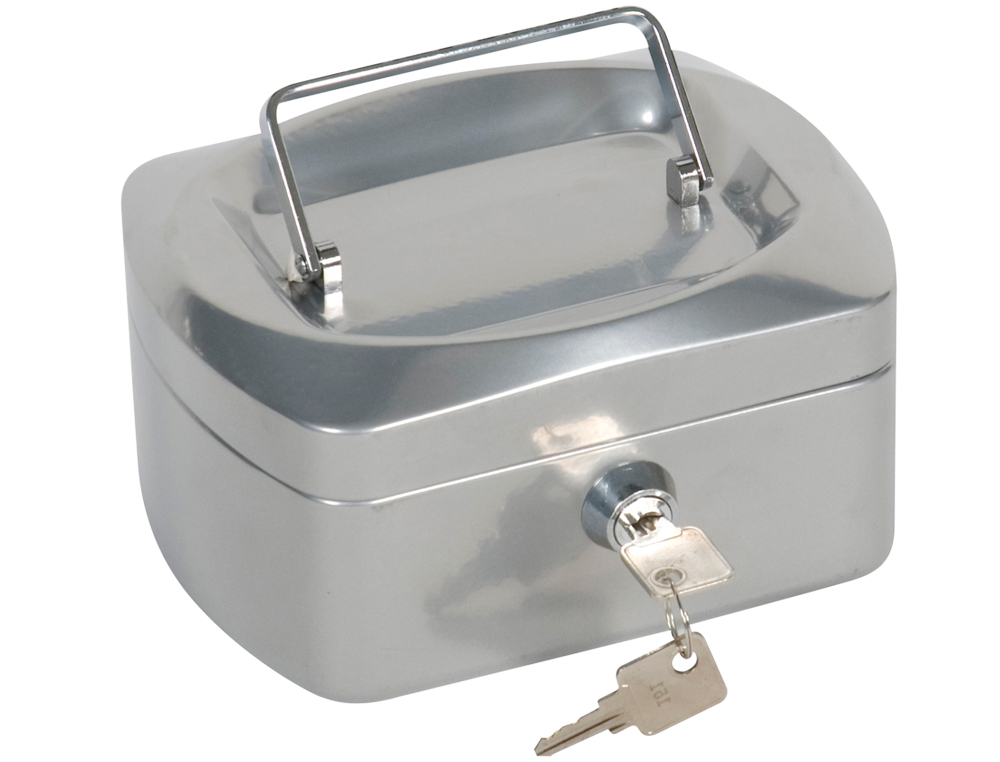CAISSE MONNAIE Q-CONNECT STRUCTURE ACIER 0.8MM ÉPAISSEUR PLATEAU AMOVIBLE ESPACE BILLETS 152X80X115MM COLORIS ARGENT