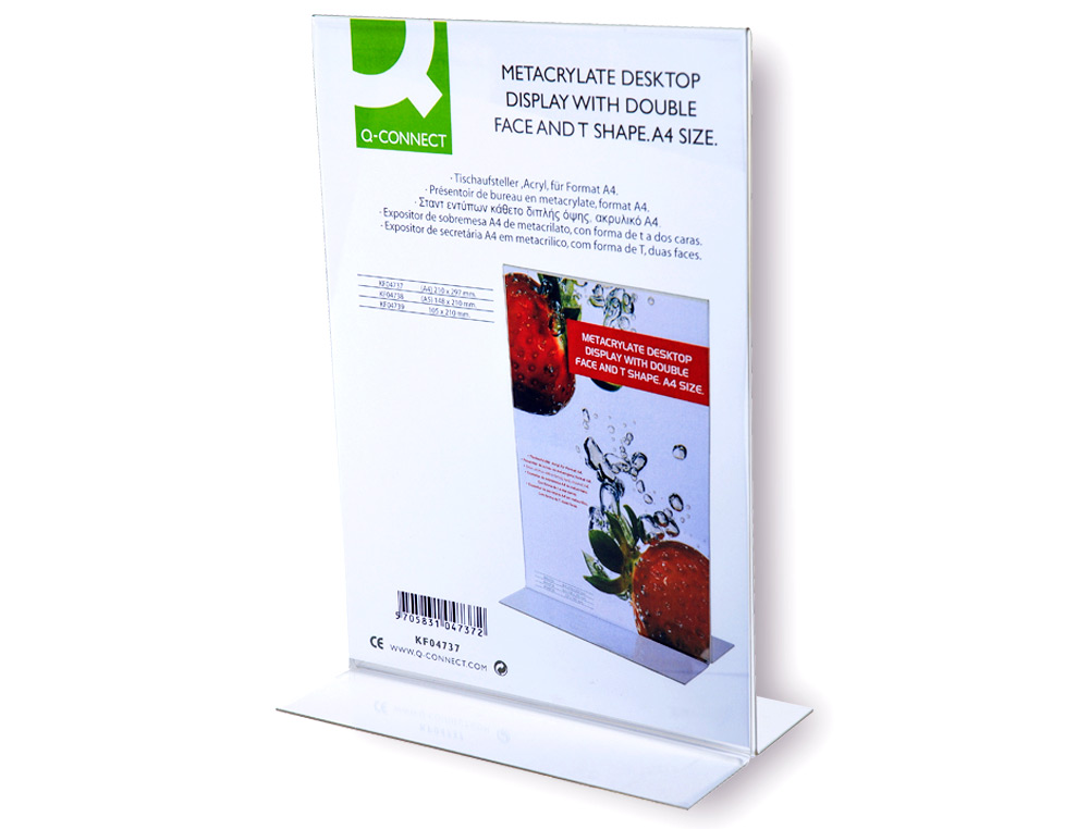 PORTE-VISUELS Q-CONNECT 02 FORME T 2 FACES PLEXIGLAS FORMAT A4 CARTES MENU RESTAURANTS FEUILLETS INFORMATIFS
