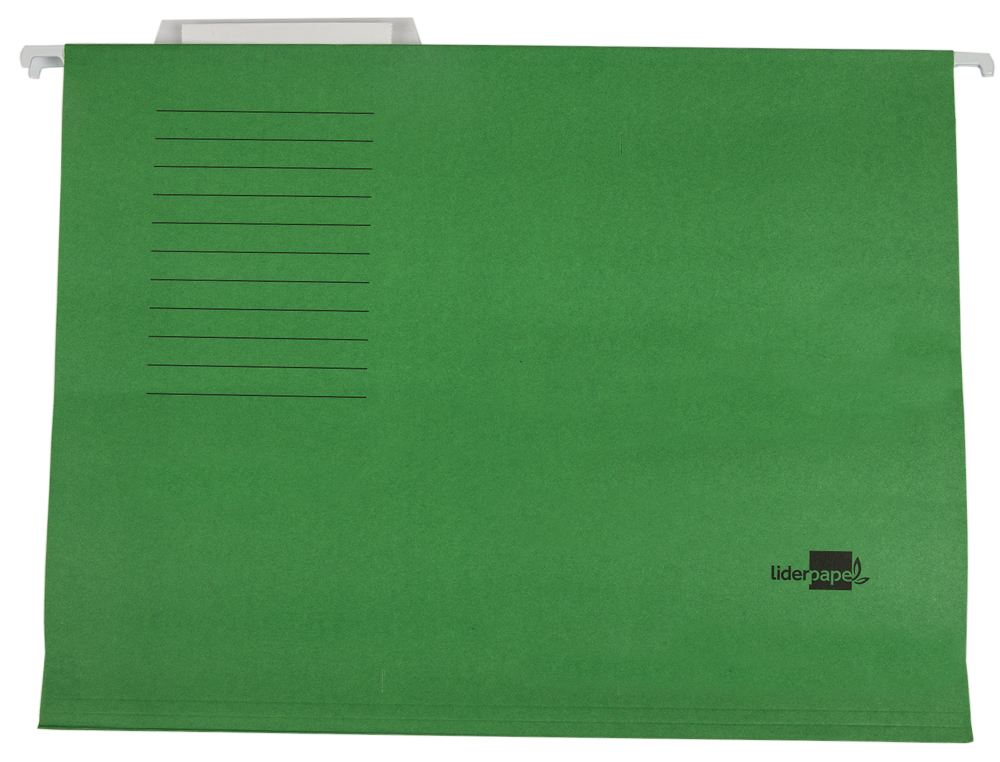 DOSSIER SUSPENDU LIDERPAPEL PAPIER CARTONNÉ KRAFT 250G A4 TIROIR VISEUR SUPÉRIEUR FOND V BAGUETTE MÉTALLIQUE VERT