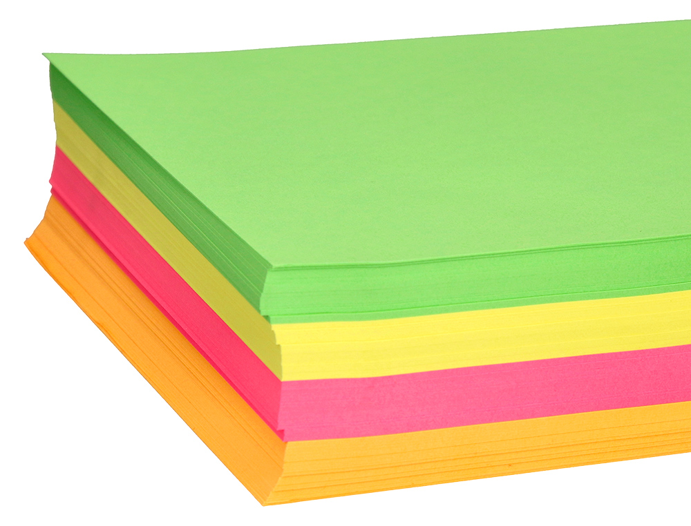 PAPIER COULEUR NÉON LIDERPAPEL MULTIFONCTION A4 75G 4 COLORIS ASSORTIS NÉONS JAUNE ORANGE ROSE VERT 500F