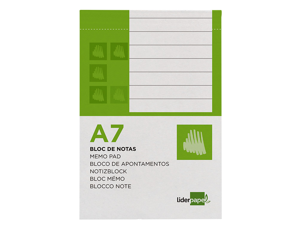BLOC NOTES LIDERPAPEL PERFOR LIGN A7 105X74MM PAYSAGE COUVERTURE CARTON IMPRIM 250G/M2 80F 60G/M2