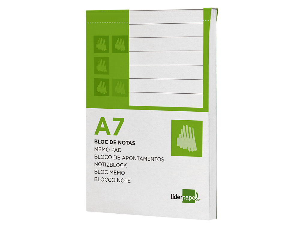 BLOC NOTES LIDERPAPEL PERFOR LIGN A7 105X74MM PAYSAGE COUVERTURE CARTON IMPRIM 250G/M2 80F 60G/M2