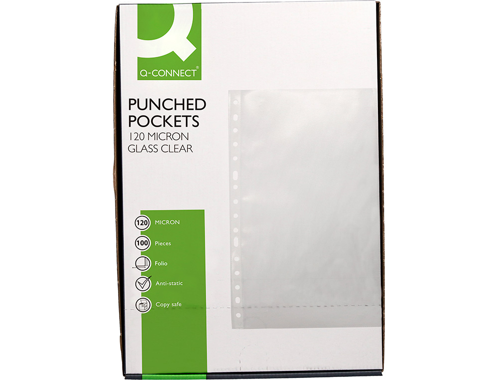 POCHETTE Q-CONNECT PERFOREE FOLIO 120 MC CRISTAL BOITE    100 UNITES