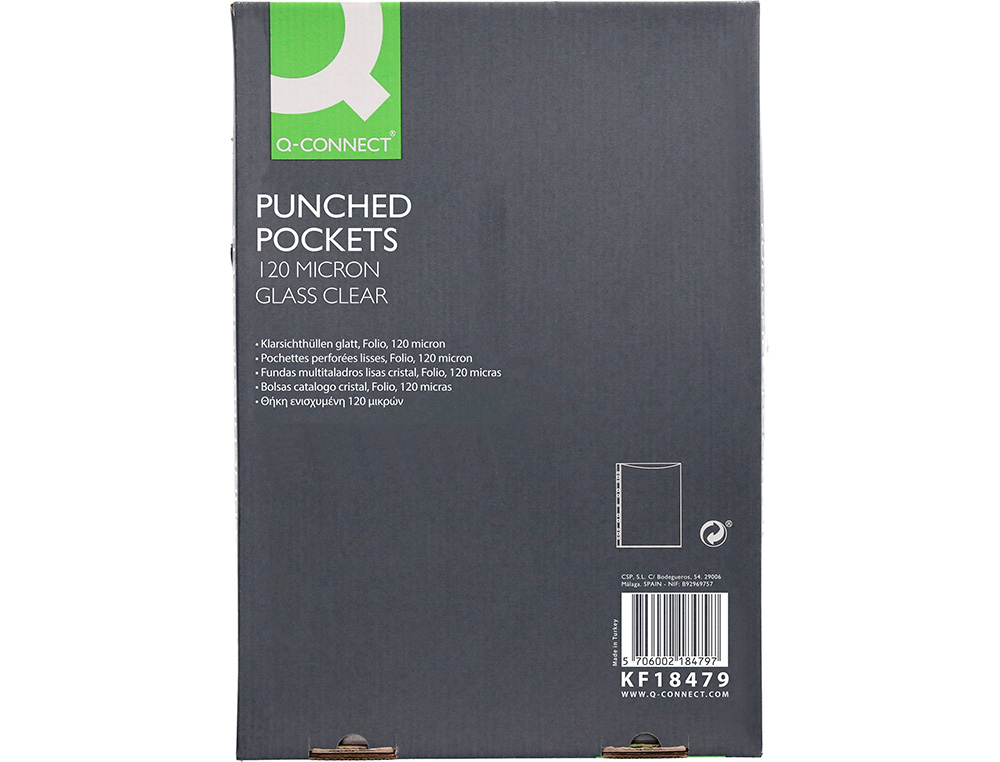 POCHETTE Q-CONNECT PERFOREE FOLIO 120 MC CRISTAL BOITE    100 UNITES