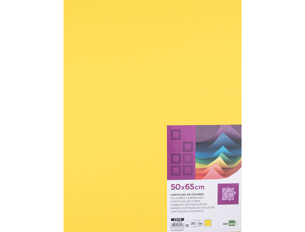 PAPIER CARTONNE LIDERPAPEL 50X65CM 240GR COLORIS JAUNE   CITRON PAQUET 25 FEUILLES