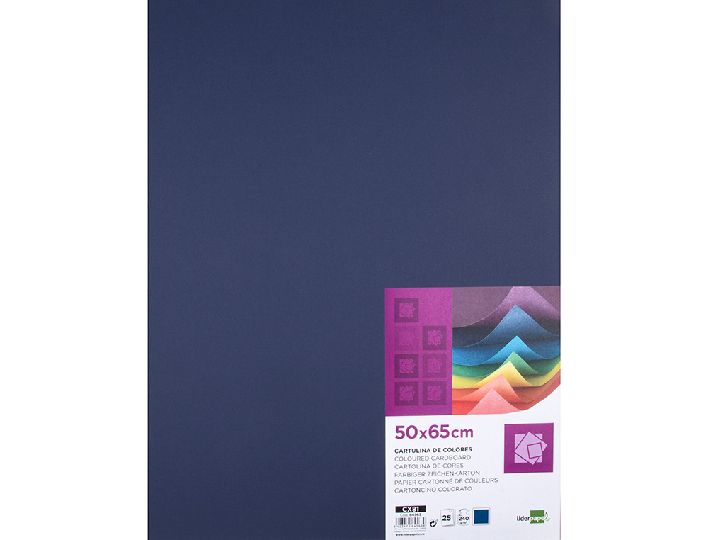 PAPIER CARTONNE LIDERPAPEL 50X65CM 240GR COLORIS BLEU    SAPHIR PAQUET 25 FEUILLES