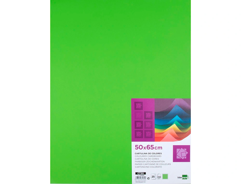 PAPIER CARTONNE LIDERPAPEL 50X65CM 240GR COLORIS VERT    HERBE PAQUET 25 FEUILLES