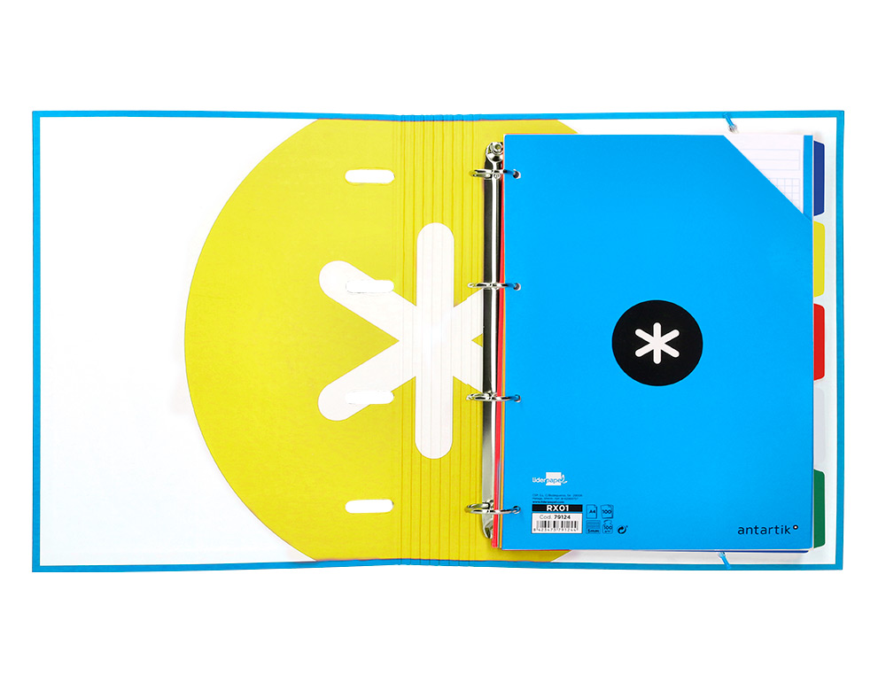 CLASSEUR ANTARTIK 4 ANNEAUX RONDS 40MM A4 CARTON REMBORDE FEUILLETS MOBILES QUADRILLAGE 5MM COLORIS BLEU