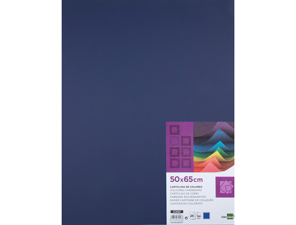PAPIER CARTONNE LIDERPAPEL 50X65CM 180GR COLORIS BLEU    SAPHIR PAQUET 25 FEUILLES
