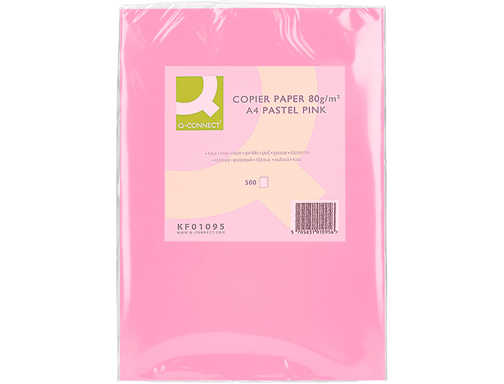 PAPIER COULEUR Q-CONNECT MULTIFONCTION A4 80G/M2 UNICOLORE ROSE RAMETTE 500 FEUILLES