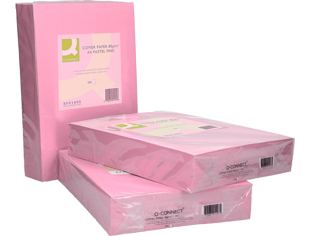 PAPIER COULEUR Q-CONNECT MULTIFONCTION A4 80G/M2 UNICOLORE ROSE RAMETTE 500 FEUILLES