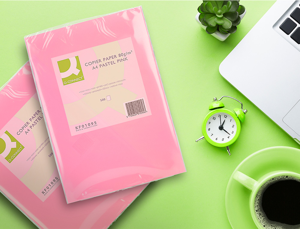 PAPIER COULEUR Q-CONNECT MULTIFONCTION A4 80G/M2 UNICOLORE ROSE RAMETTE 500 FEUILLES