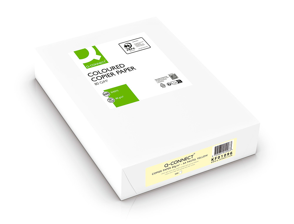 PAPIER COULEUR Q-CONNECT MULTIFONCTION A4 80G/M2 UNICOLORE JAUNE RAMETTE 500 FEUILLES