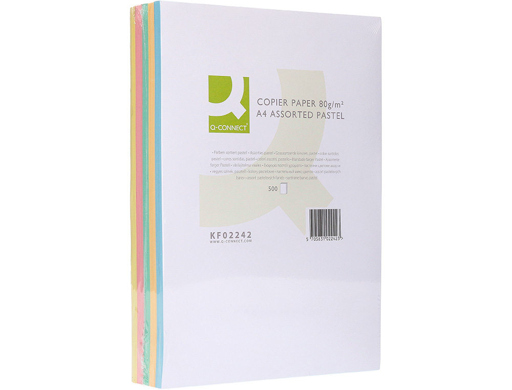 PAPIER COULEUR Q-CONNECT MULTIFONCTION A4 80G/M2 5 COLORIS ASSORTIS CLAIRS RAMETTE 500 FEUILLES