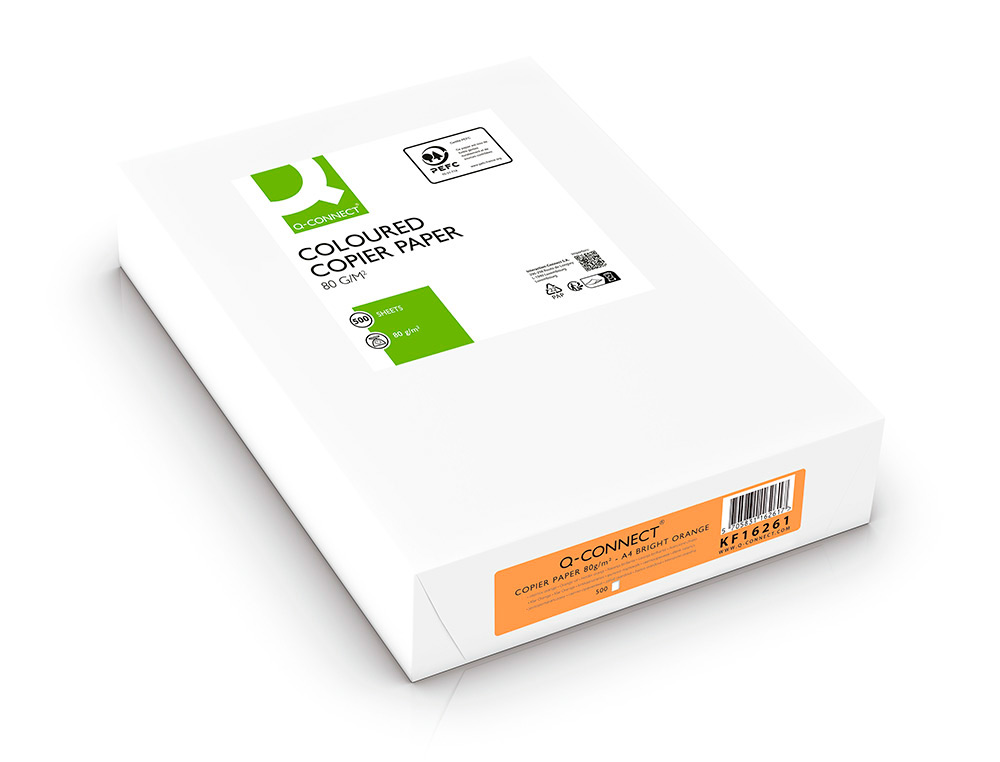 PAPIER COULEUR Q-CONNECT MULTIFONCTION A4 80G/M2 UNICOLORE ORANGE INTENSE RAMETTE 500 FEUILLES