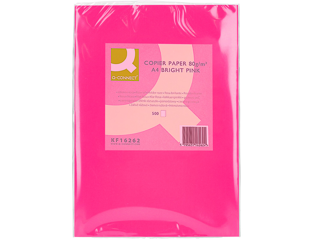 PAPIER COULEUR Q-CONNECT MULTIFONCTION A4 80G/M2 UNICOLORE ROSE INTENSE RAMETTE 500 FEUILLES