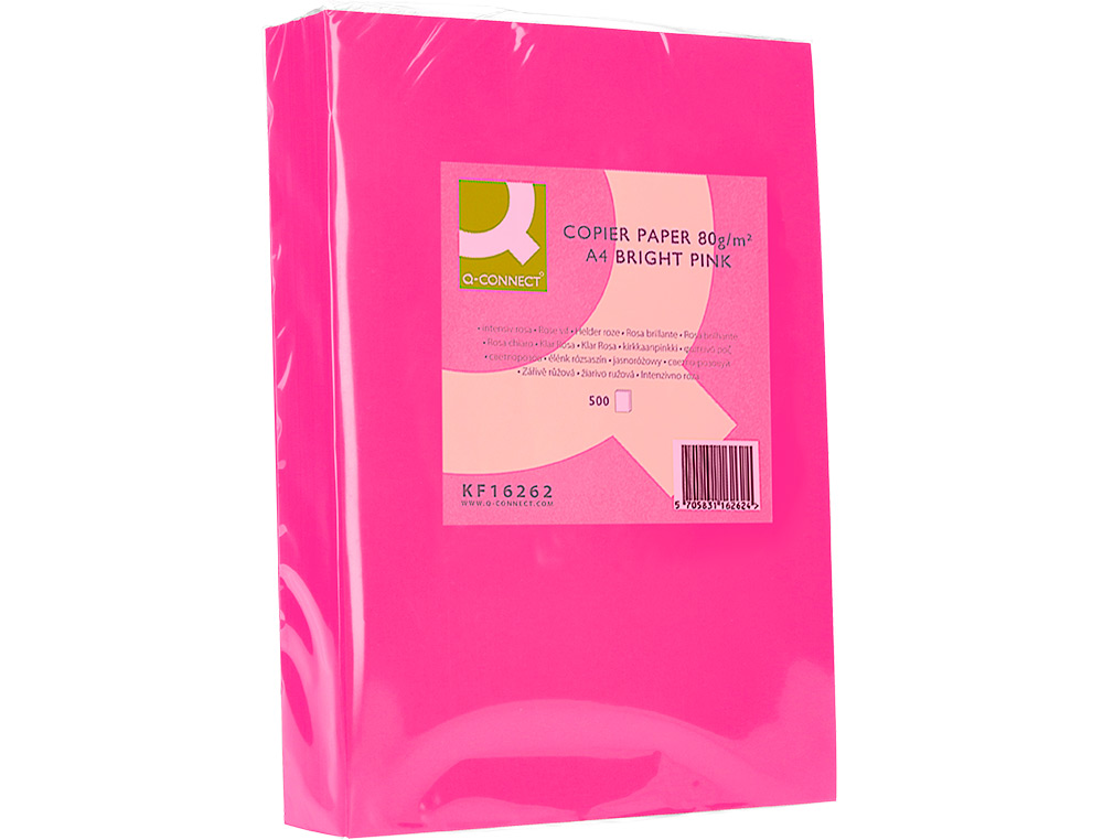 PAPIER COULEUR Q-CONNECT MULTIFONCTION A4 80G/M2 UNICOLORE ROSE INTENSE RAMETTE 500 FEUILLES