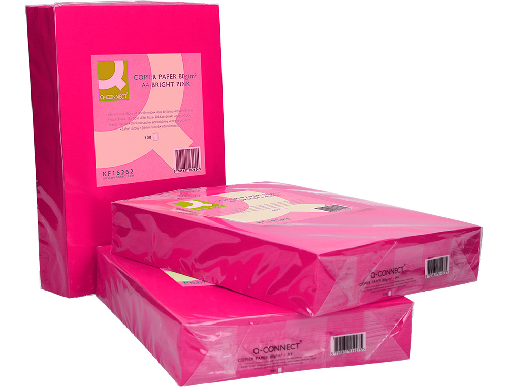 PAPIER COULEUR Q-CONNECT MULTIFONCTION A4 80G/M2 UNICOLORE ROSE INTENSE RAMETTE 500 FEUILLES