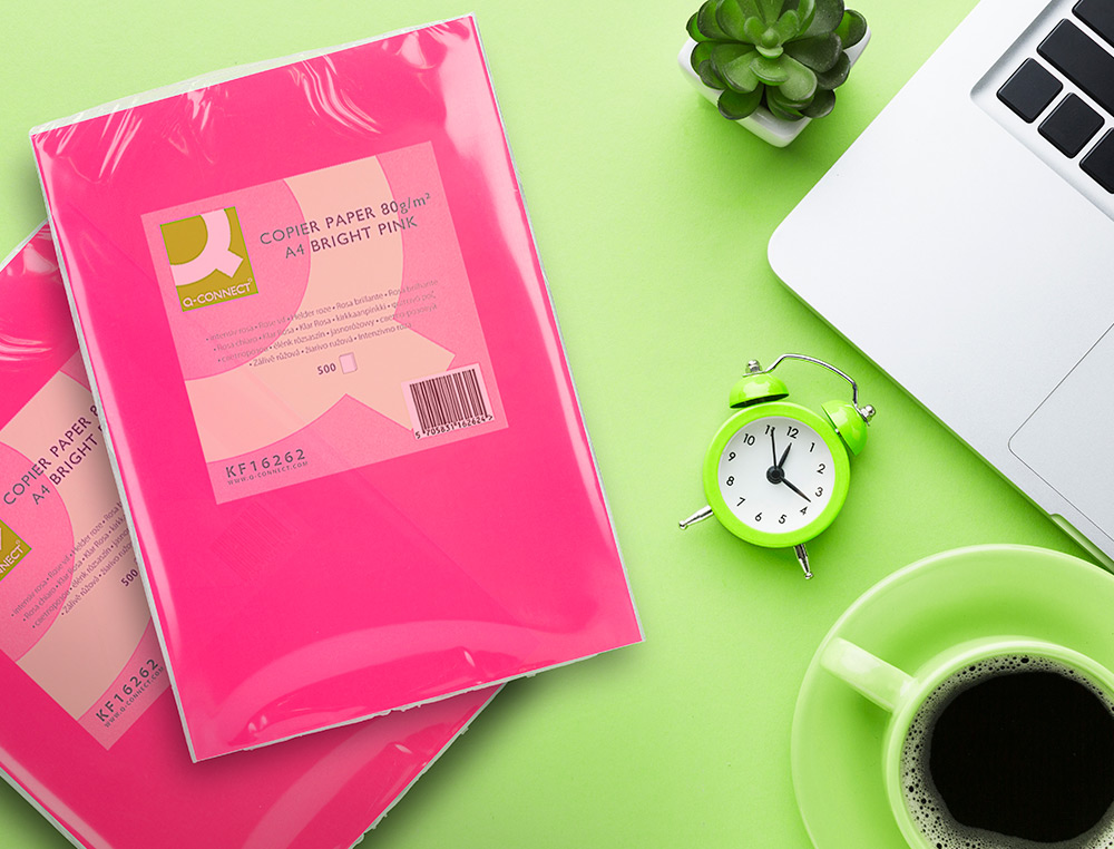 PAPIER COULEUR Q-CONNECT MULTIFONCTION A4 80G/M2 UNICOLORE ROSE INTENSE RAMETTE 500 FEUILLES