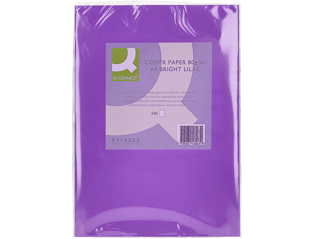 PAPIER COULEUR Q-CONNECT MULTIFONCTION A4 80G/M2 UNICOLORE LILAS RAMETTE 500 FEUILLES