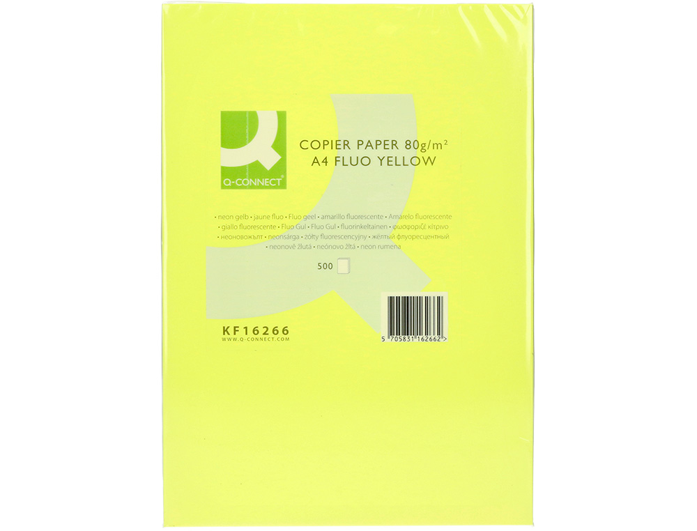 PAPIER COULEUR Q-CONNECT MULTIFONCTION A4 80G/M2 UNICOLORE JAUNE NÉON RAMETTE 500 FEUILLES