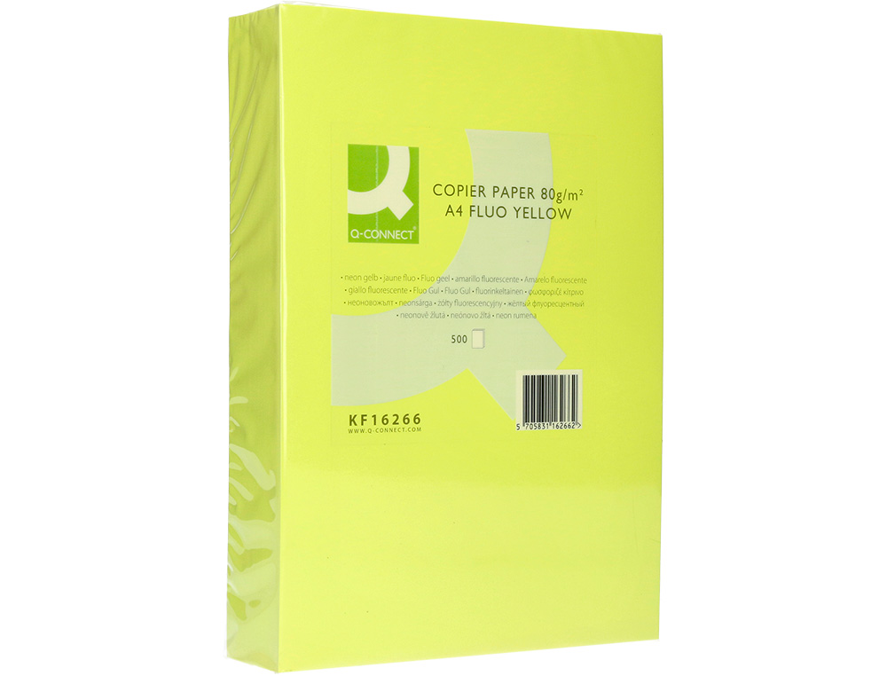 PAPIER COULEUR Q-CONNECT MULTIFONCTION A4 80G/M2 UNICOLORE JAUNE NÉON RAMETTE 500 FEUILLES