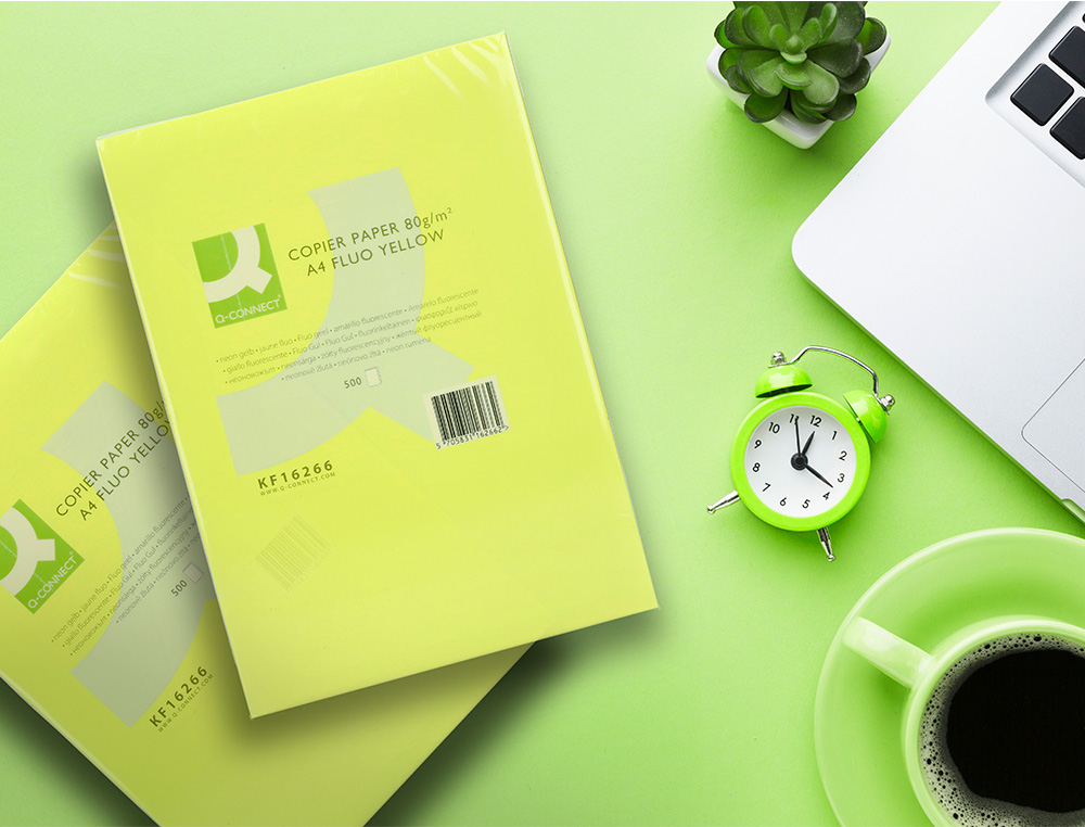 PAPIER COULEUR Q-CONNECT MULTIFONCTION A4 80G/M2 UNICOLORE JAUNE NÉON RAMETTE 500 FEUILLES