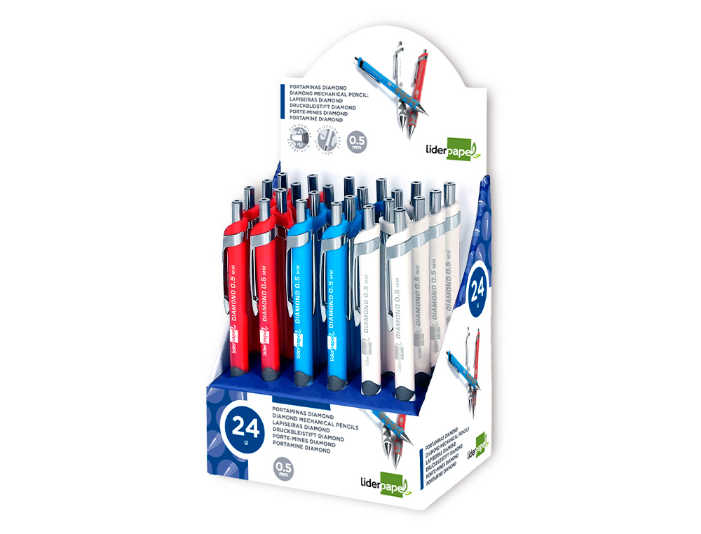 PORTE-MINE LIDERPAPEL PLASTIQUE 0.5MM GRIP SOFT CAOUTCHOUC POINTE ET CAPUCHON MTALLIQUES GOMME MINES COLORIS ASSORTIS