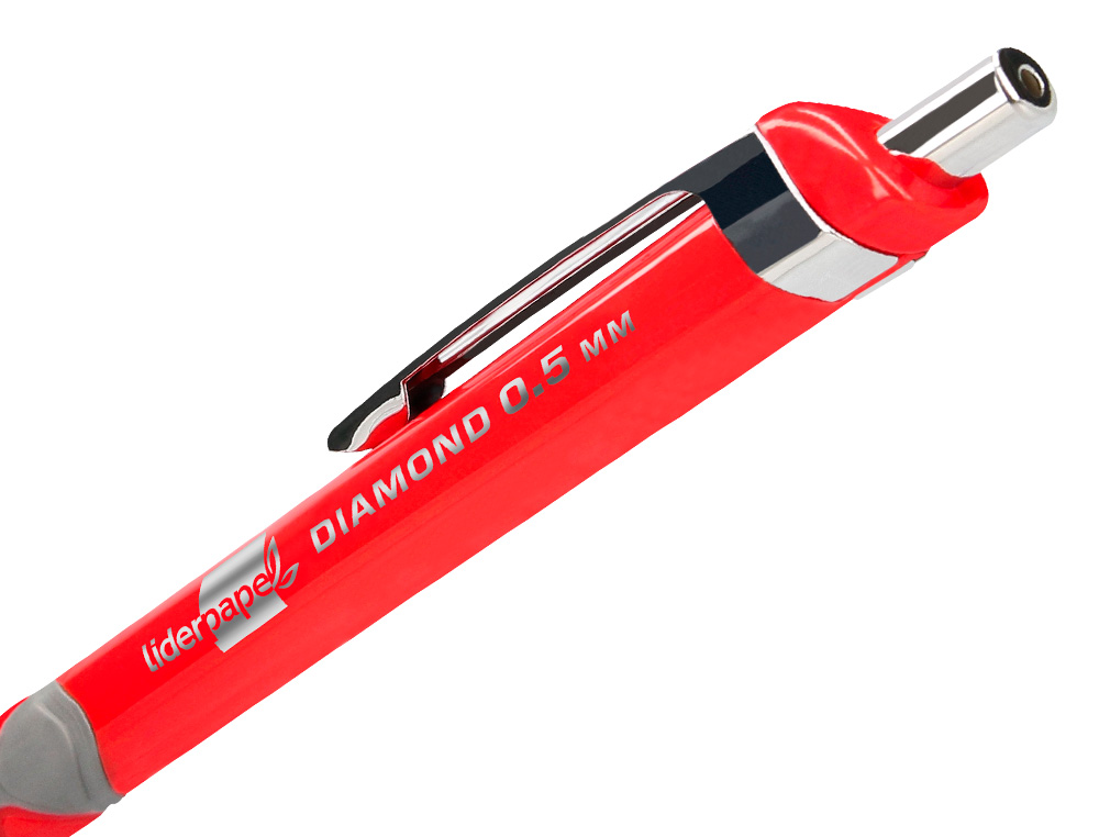 PORTE-MINE LIDERPAPEL PLASTIQUE 0.5MM GRIP SOFT CAOUTCHOUC POINTE ET CAPUCHON MTALLIQUES GOMME MINES COLORIS ASSORTIS