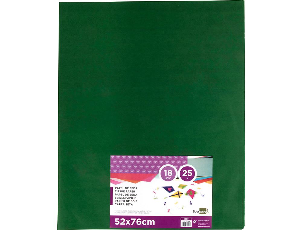 PAPIER DE SOIE LIDERPAPEL 52X76CM 18G/M2 UNICOLORE VERT FONCÉ SACHET 25F