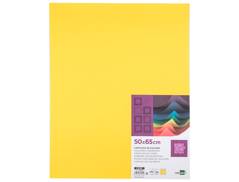 PAPIER CARTONNE LIDERPAPEL 50X65CM 180GR COLORIS JAUNE   CITRON PAQUET 25 FEUILLES