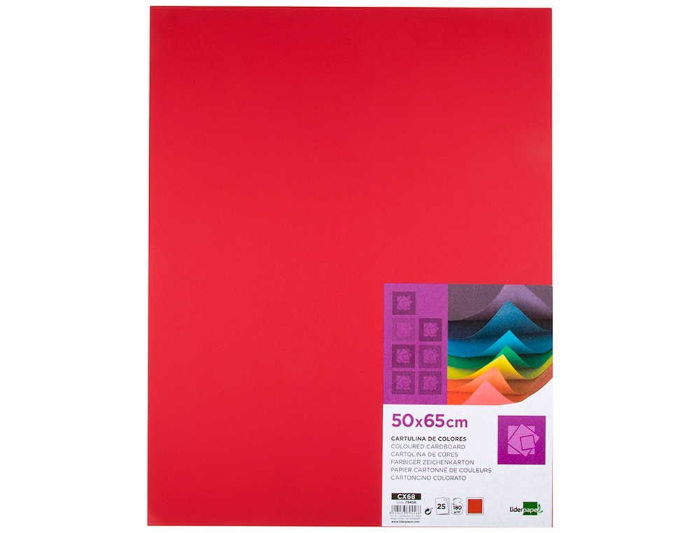 PAPIER CARTONNE LIDERPAPEL 50X65CM 180GR COLORIS ROUGE NOEL PAQUET 25 FEUILLES