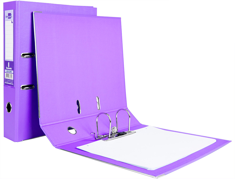 CLASSEUR LEVIER LIDERPAPEL DOCUMENTA A4+ CARTON REMBORDE DOS 75MM RADO METALLIQUE      COLORIS LILAS