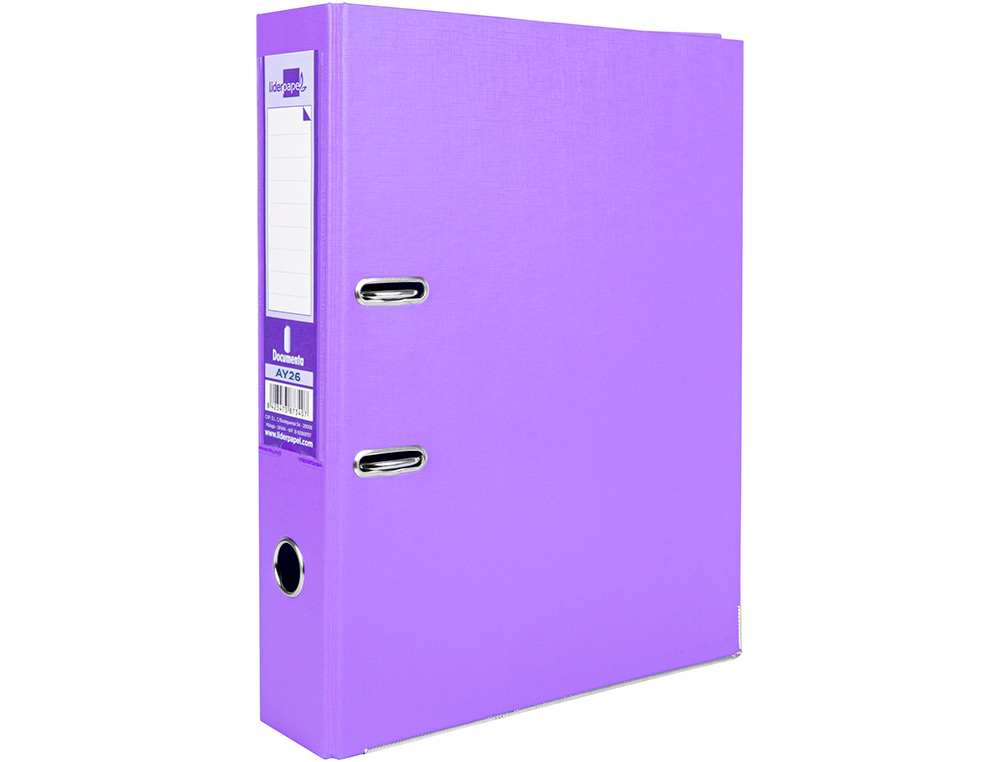 CLASSEUR LEVIER LIDERPAPEL DOCUMENTA A4+ CARTON REMBORDE DOS 75MM RADO METALLIQUE      COLORIS LILAS