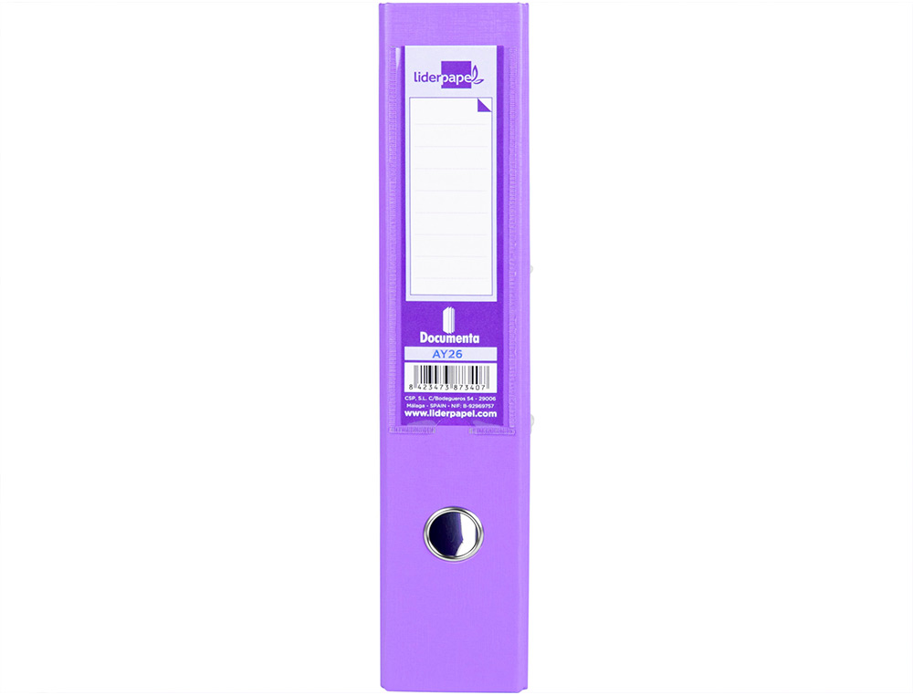 CLASSEUR LEVIER LIDERPAPEL DOCUMENTA A4+ CARTON REMBORDE DOS 75MM RADO METALLIQUE      COLORIS LILAS