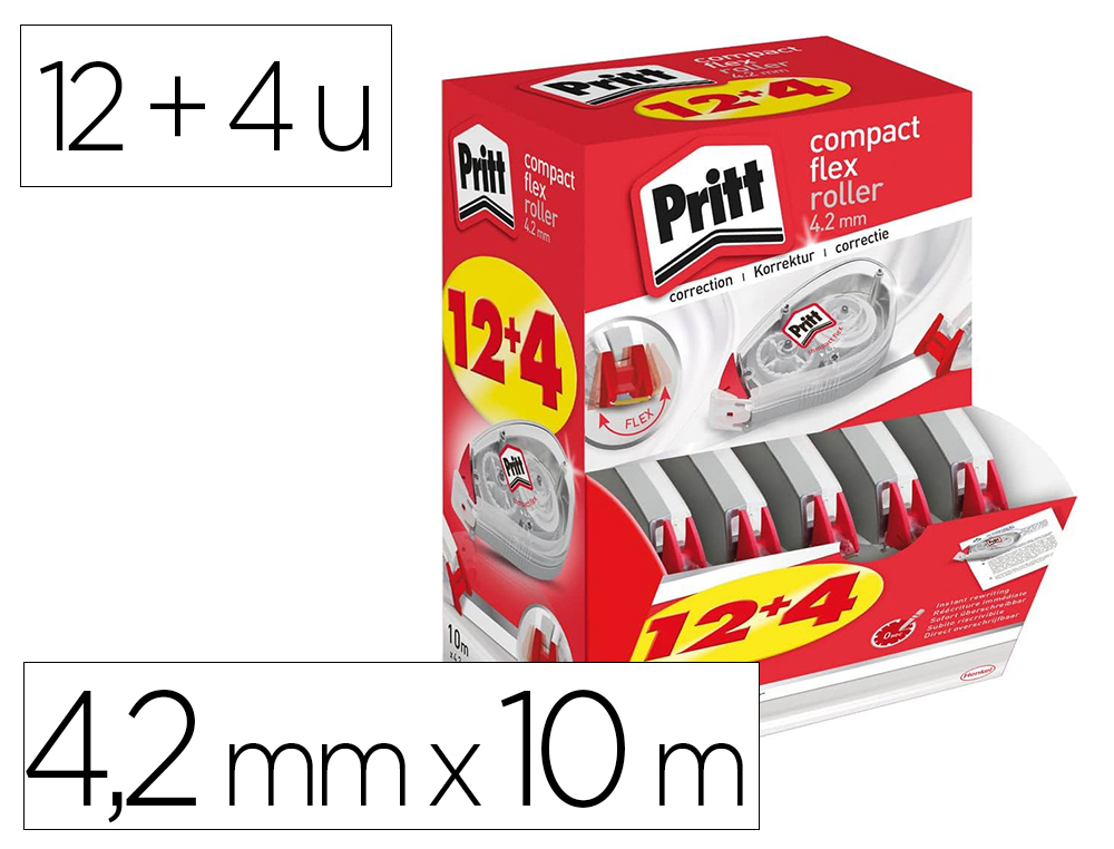 ROLLER DE CORRECTION PRITT COMPACT FLEX DIMENSIONS       4,2MMX10M PACK 12+4 UNITES